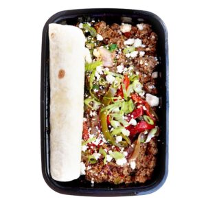 Mexican style beef fajitas with salsa Verde and queso fresco
