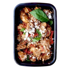 Yo mama’s honey balsamic grilled chicken with sun-dried tomatoes, feta and basil